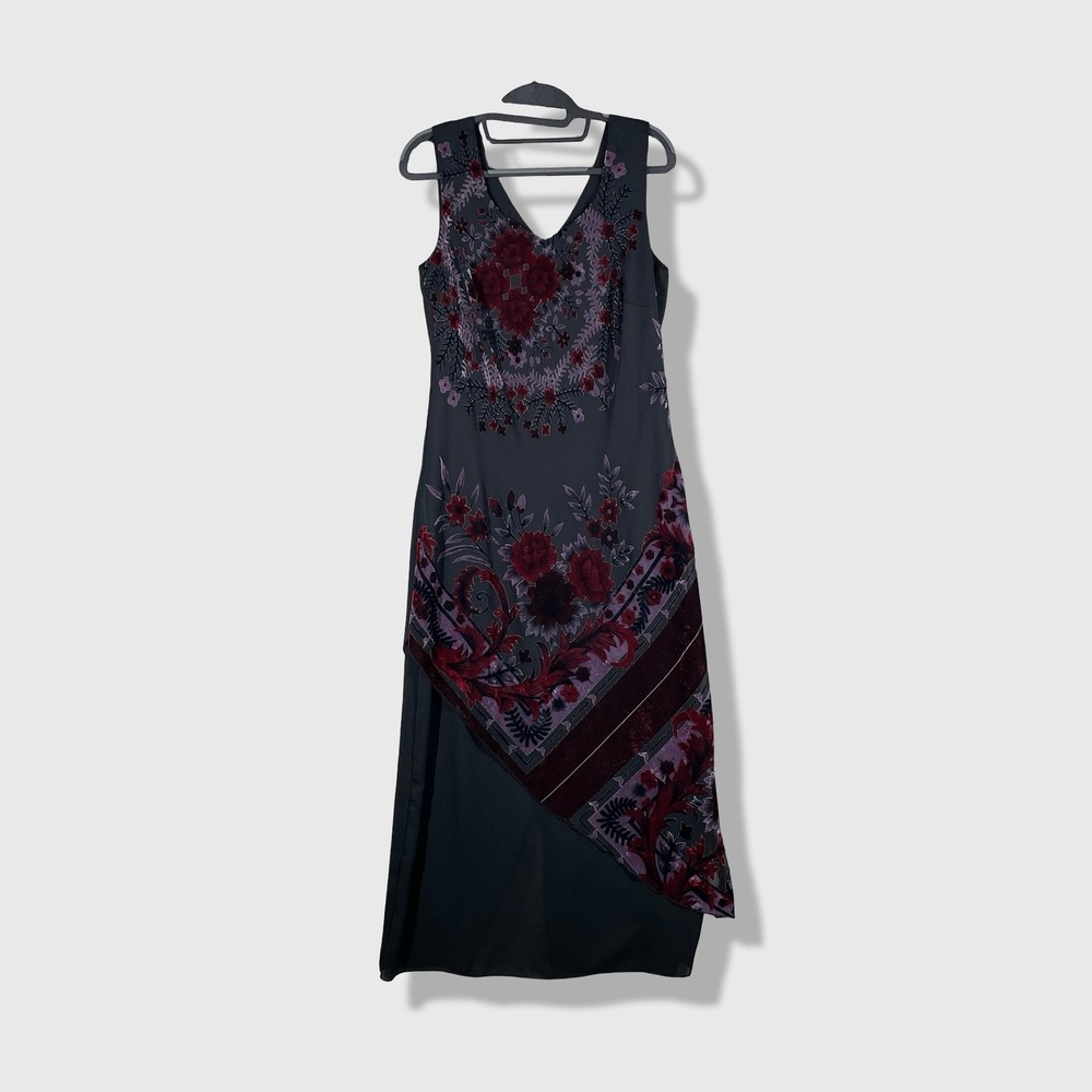 Meghan Matthews Maxi Dress Womens 8 Black Burnout Velvet Gothic Whimsigoth